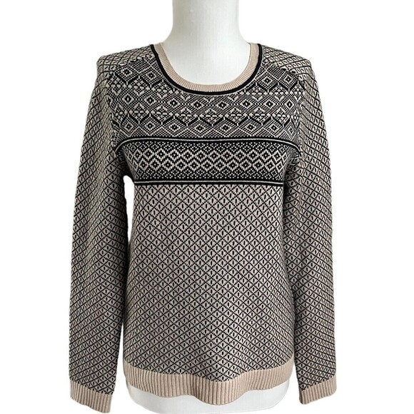 GAP Sweater Pullover Fair Isle Cotton Wool Blend Black Tan - Picture 1 of 11